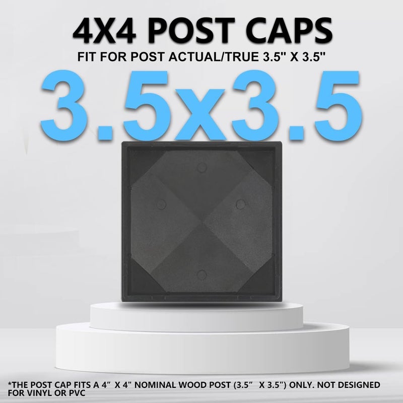 INDECKMO 4x4 Post Caps – Aluminum Pyramid Caps Fits 3.5" x 3.5" Wood Posts, Black Matte Post Covers for Fence, Deck, and Mailbox (6 Pack) - Image 2